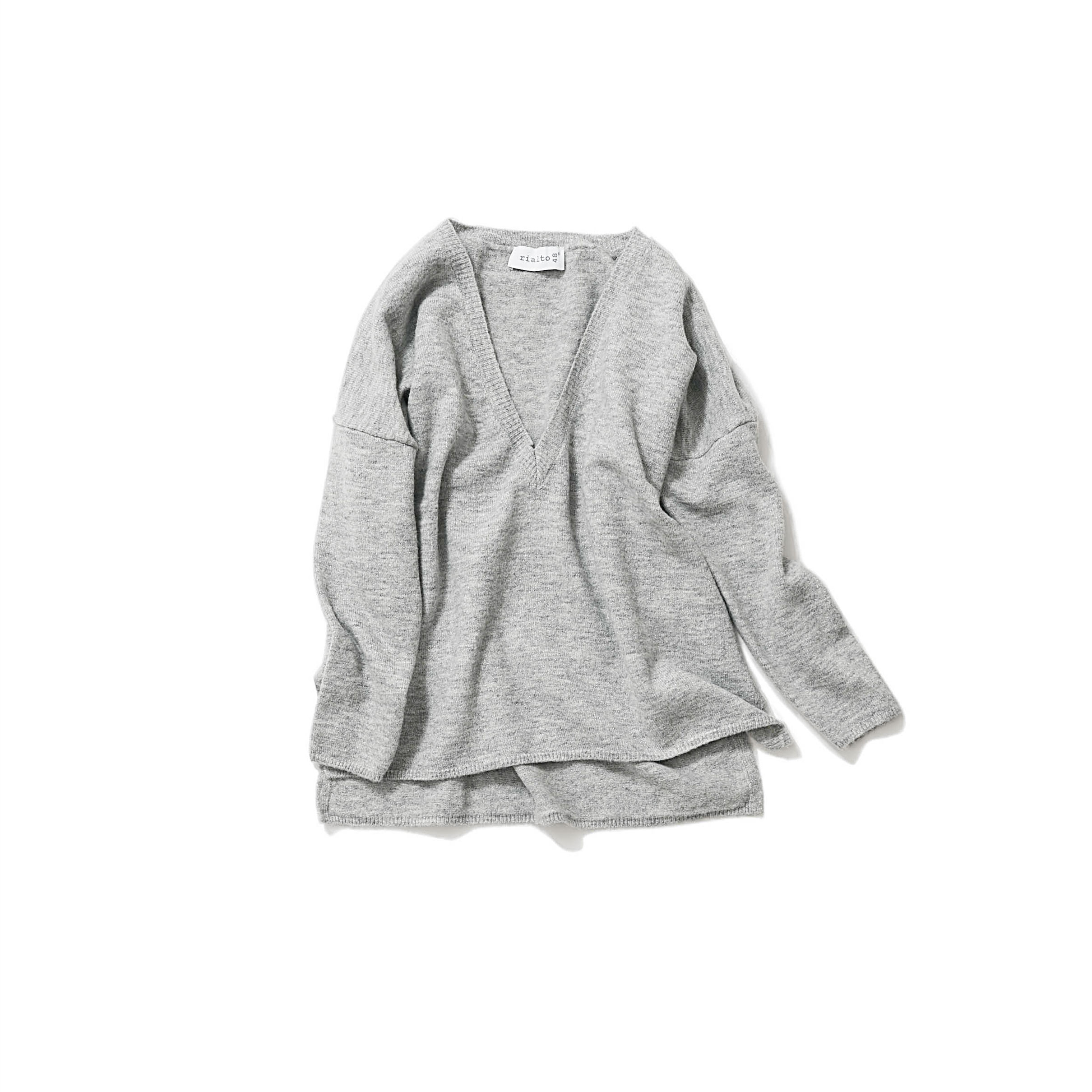 silvery gray V-neck knit