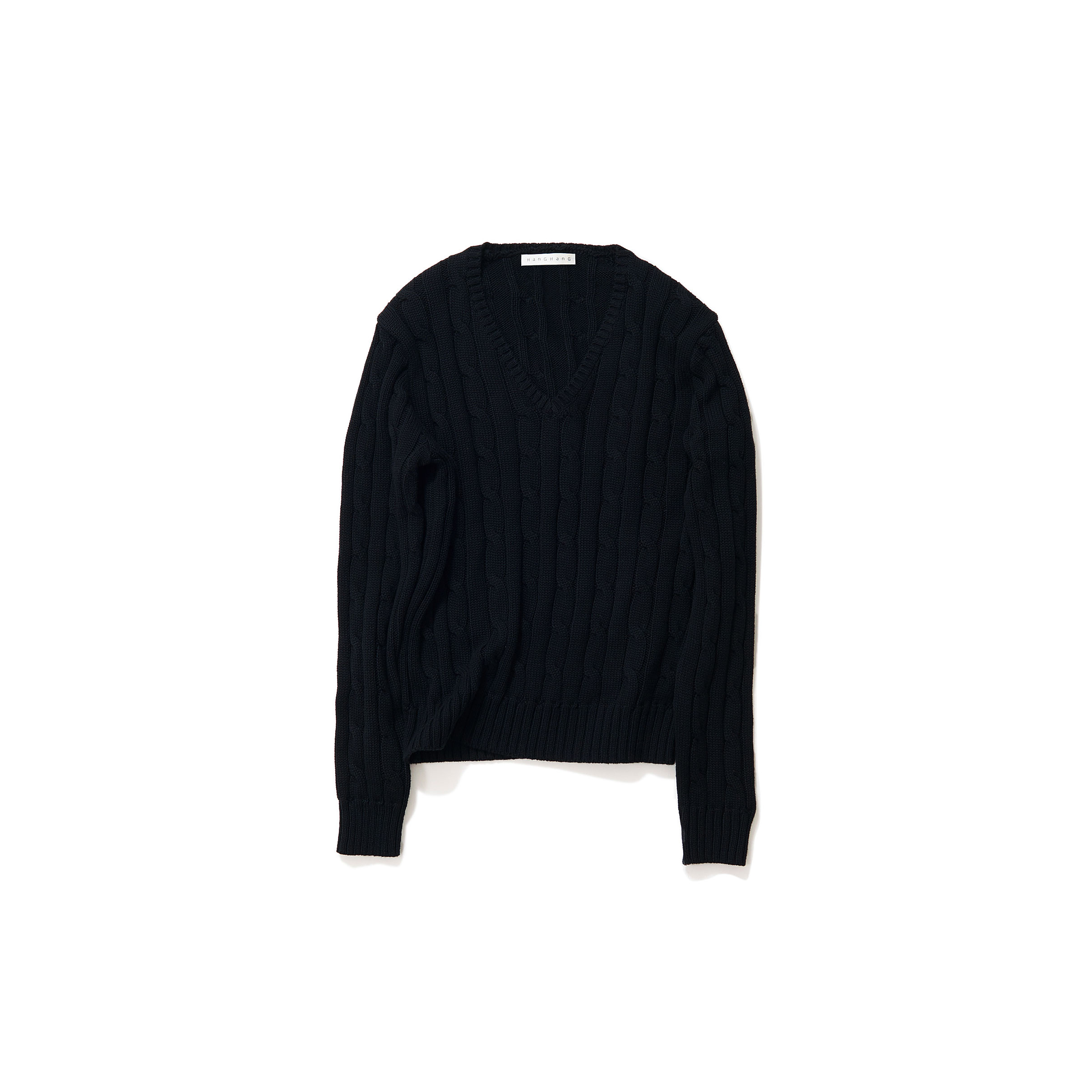 black v-neck cable knit